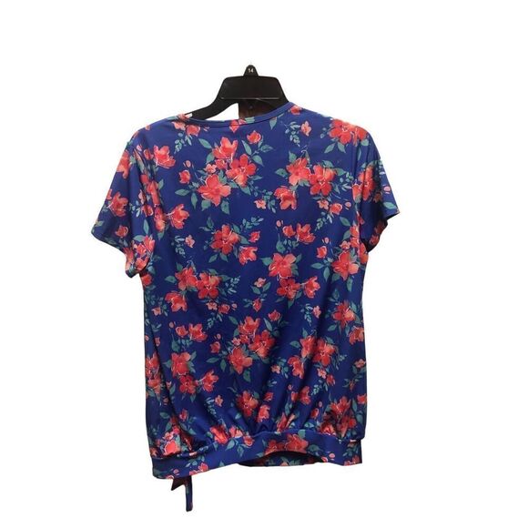 Lands End Women’s Blue and Red Floral Stretchy Short Sleeve Blouse Size S - Picture 3 of 7